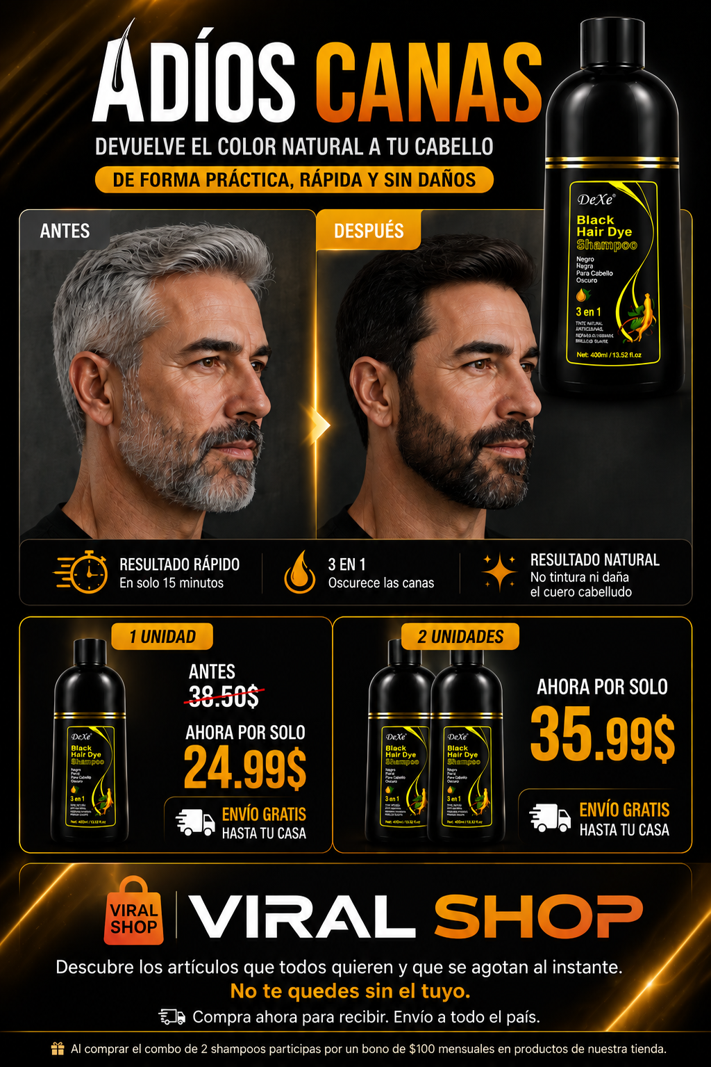 Shampoo Cubre Canas Adiós canas
