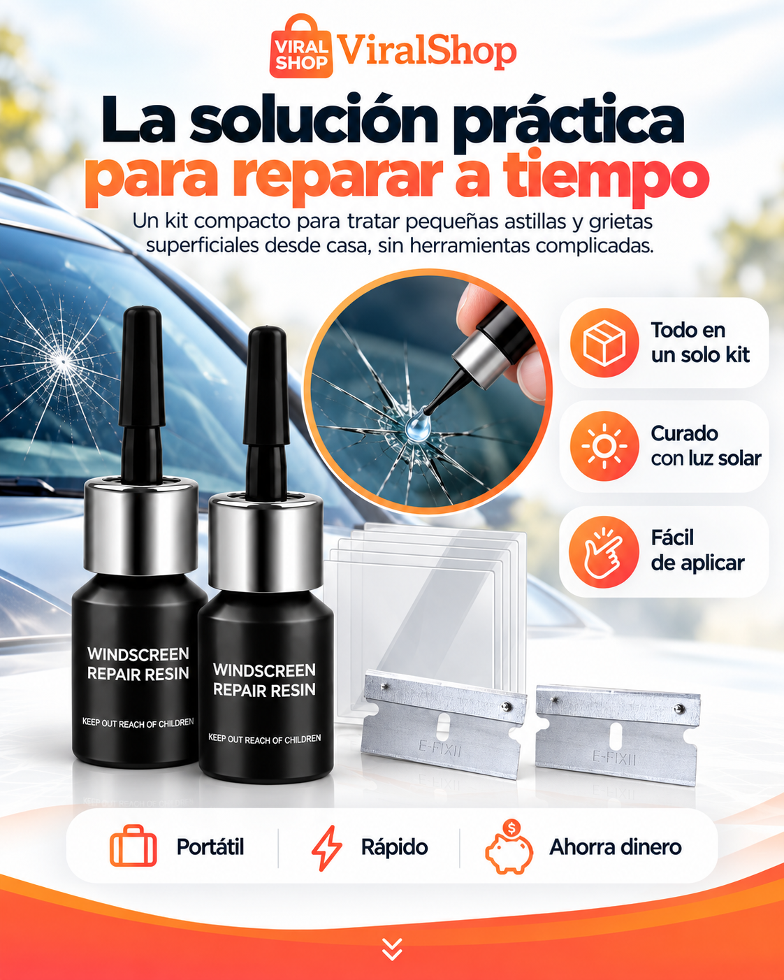 Kit Liquido Reparador de Parabrisas