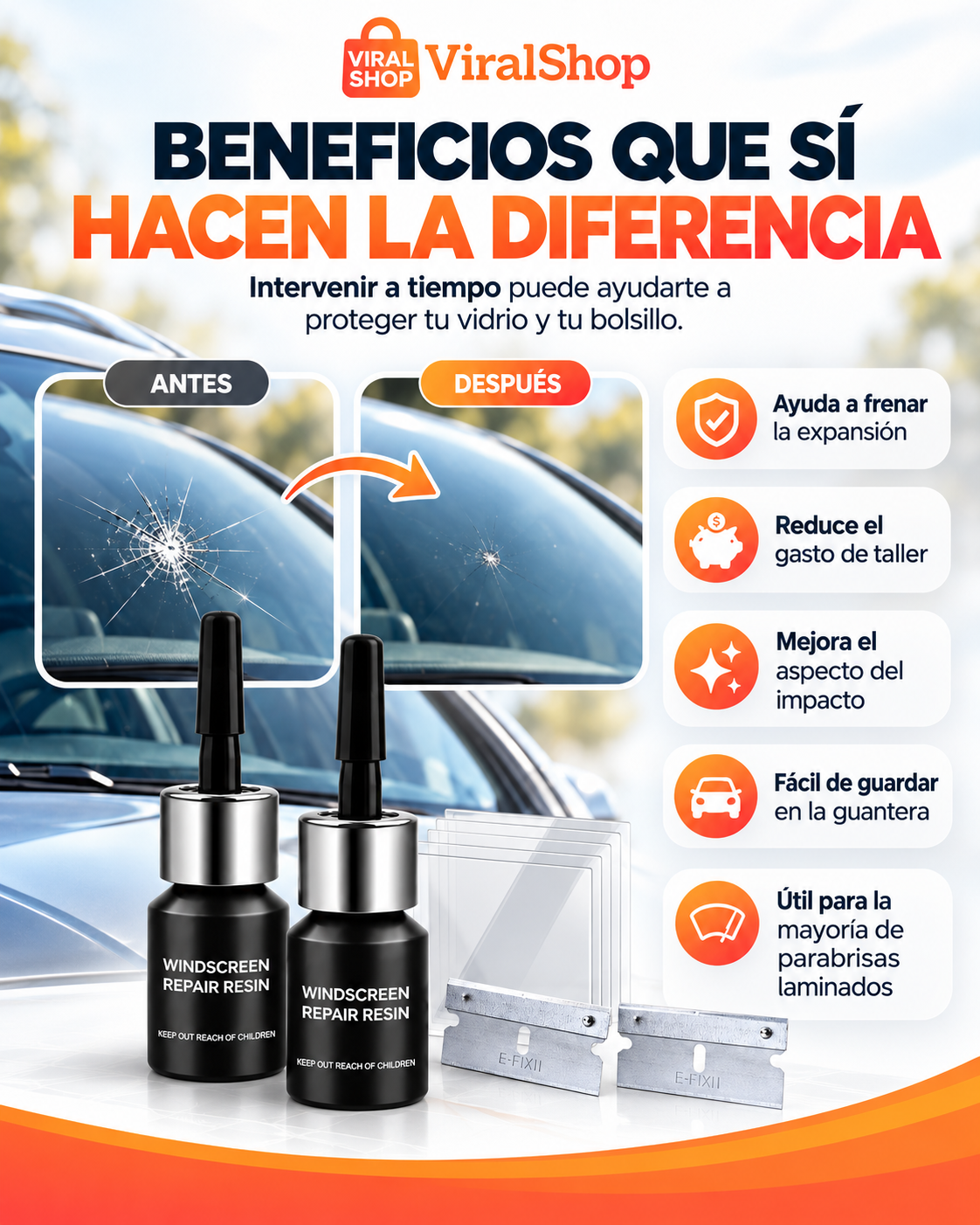 Kit Liquido Reparador de Parabrisas