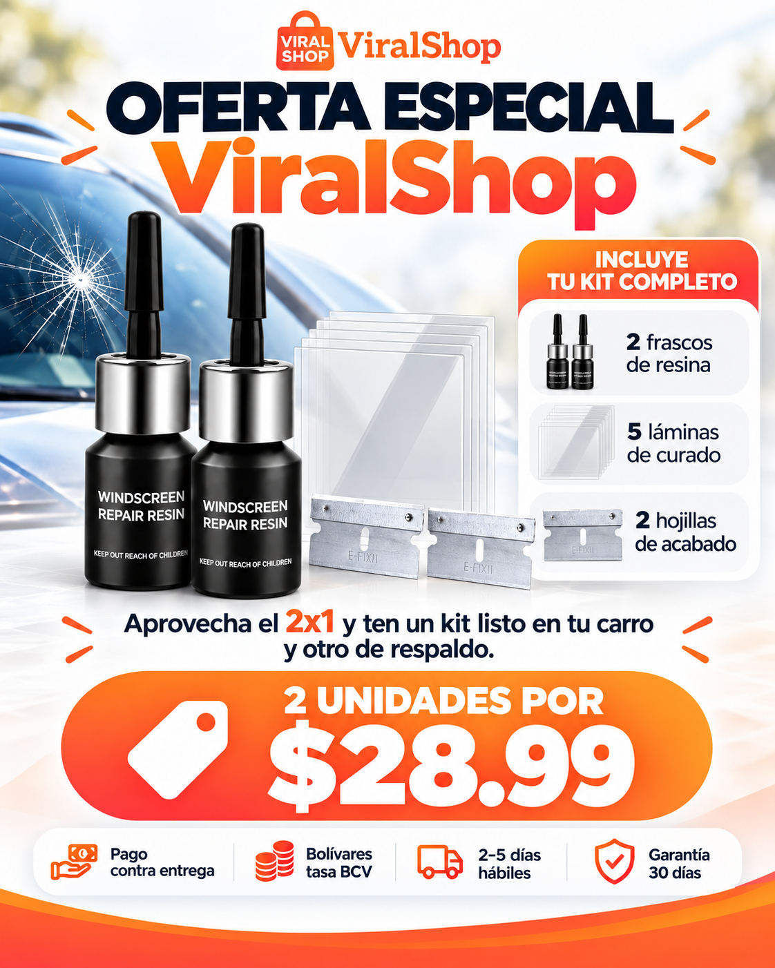 Kit Liquido Reparador de Parabrisas