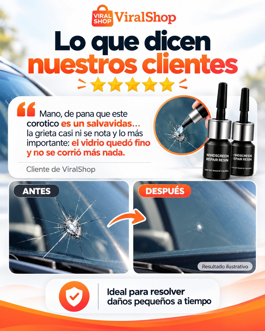 Kit Liquido Reparador de Parabrisas